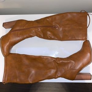 Caramel color calf wedge boots